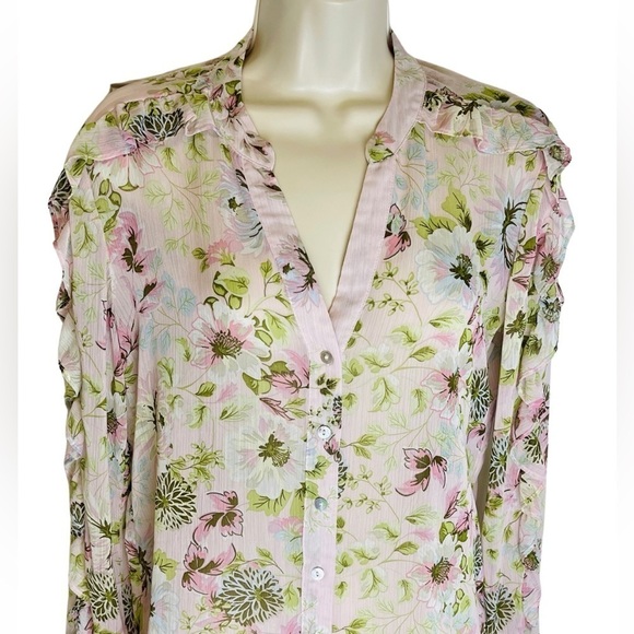 Kut from the Kloth Floral Ruffle Long Sleeve Button Down Blouse Size S - Picture 3 of 7